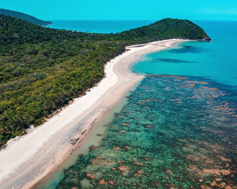 Queensland coast line featuring coral reef and blue ocean